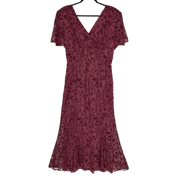 VTG CDC Evening Y2K Floral Emboss Velvet Maxi Dress 10 Burgundy Whimsigoth Vamp - Picture 2 of 13